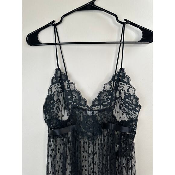 NWT Vintage Indulgence Black Sheer Lace Polka Dot Floral Ribbon Night Slip Dress - Picture 5 of 12